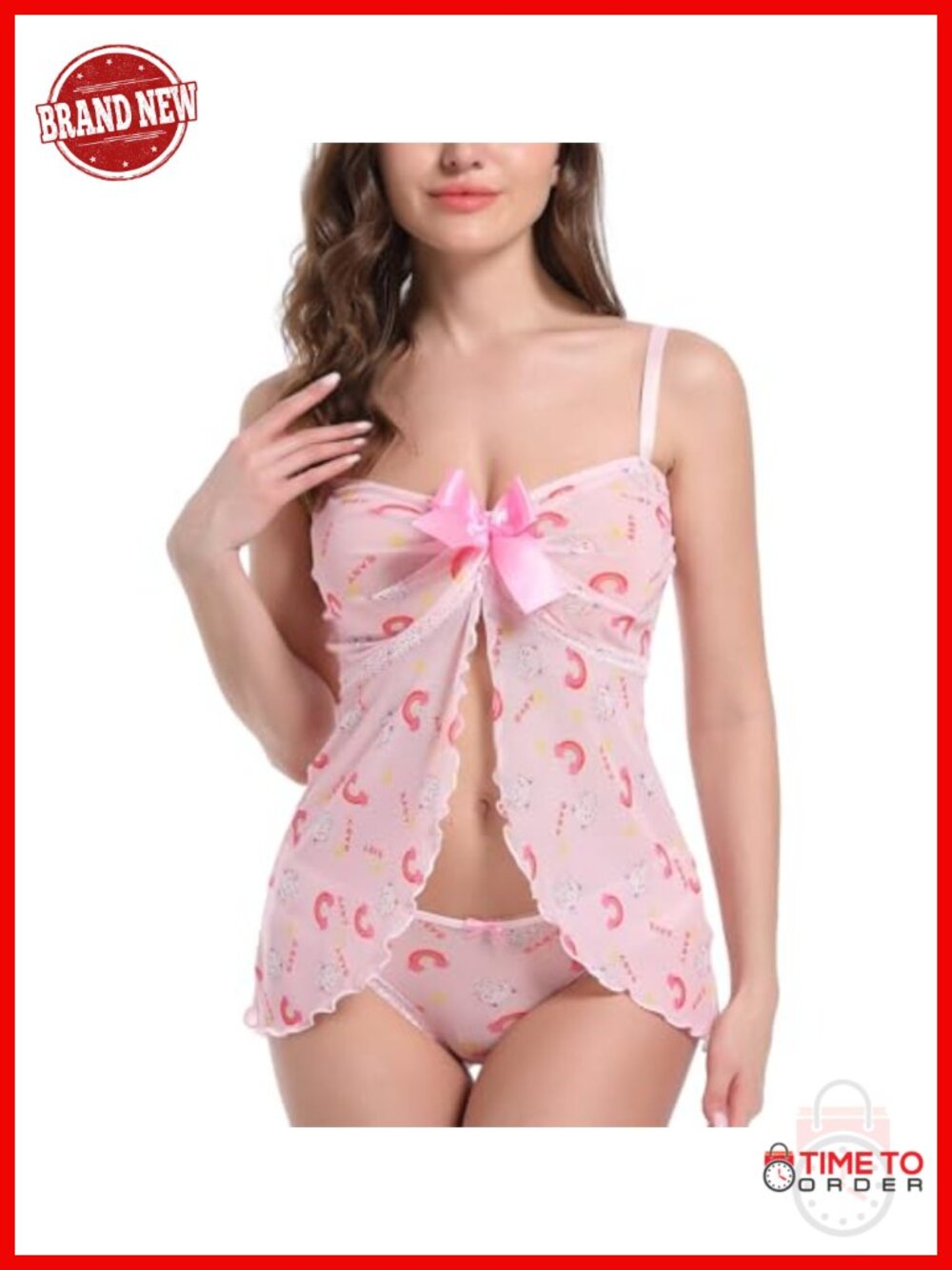 Womens Lace Babydoll Chemise Sleepwear Open Front Set XS-4XL